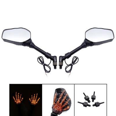 1 Pair Universal Motorcycle 10W LED Light Handlebar Skull Hand Pattern Ghost Claw Custom Motorcycle Rearview Side Glass Mirror