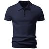 Summer/Autumn Men's V-neck Cable Knit Short Sleeve T-shirt - Business Casual Style
