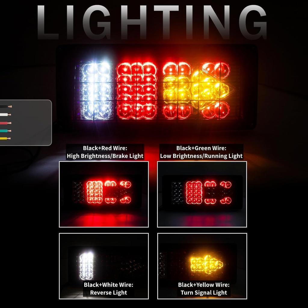 5-Function LED Truck Tail Lights with Turn Signals, Reverse, Running Lights, and Brake Stop Lights for Trailers, Tractors, and Pickups