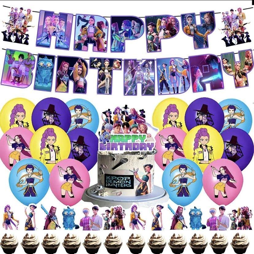 Anime KPOP Witch Hunter Themed Birthday Party Banner, Balloon Cake, Card Set, Decoration Items