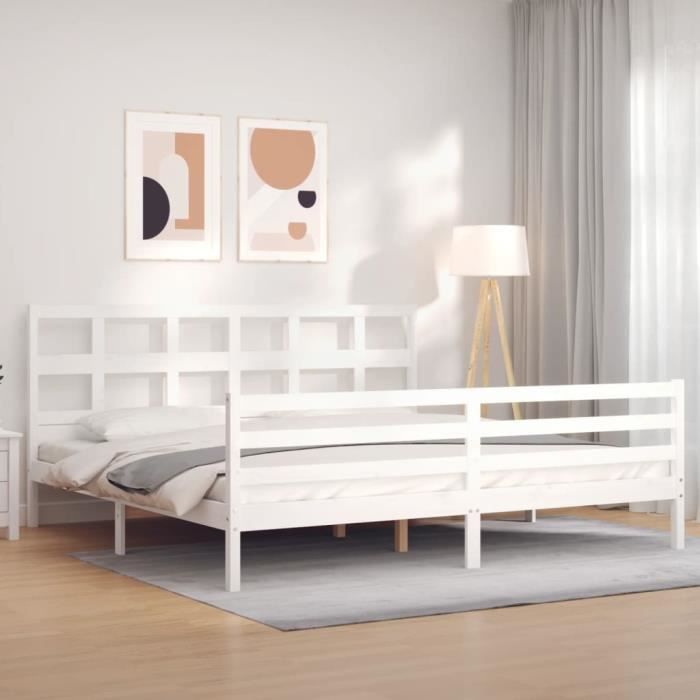 VidaXL Bed Frame with Headboard White 200x200 Cm Solid Wood 3194852