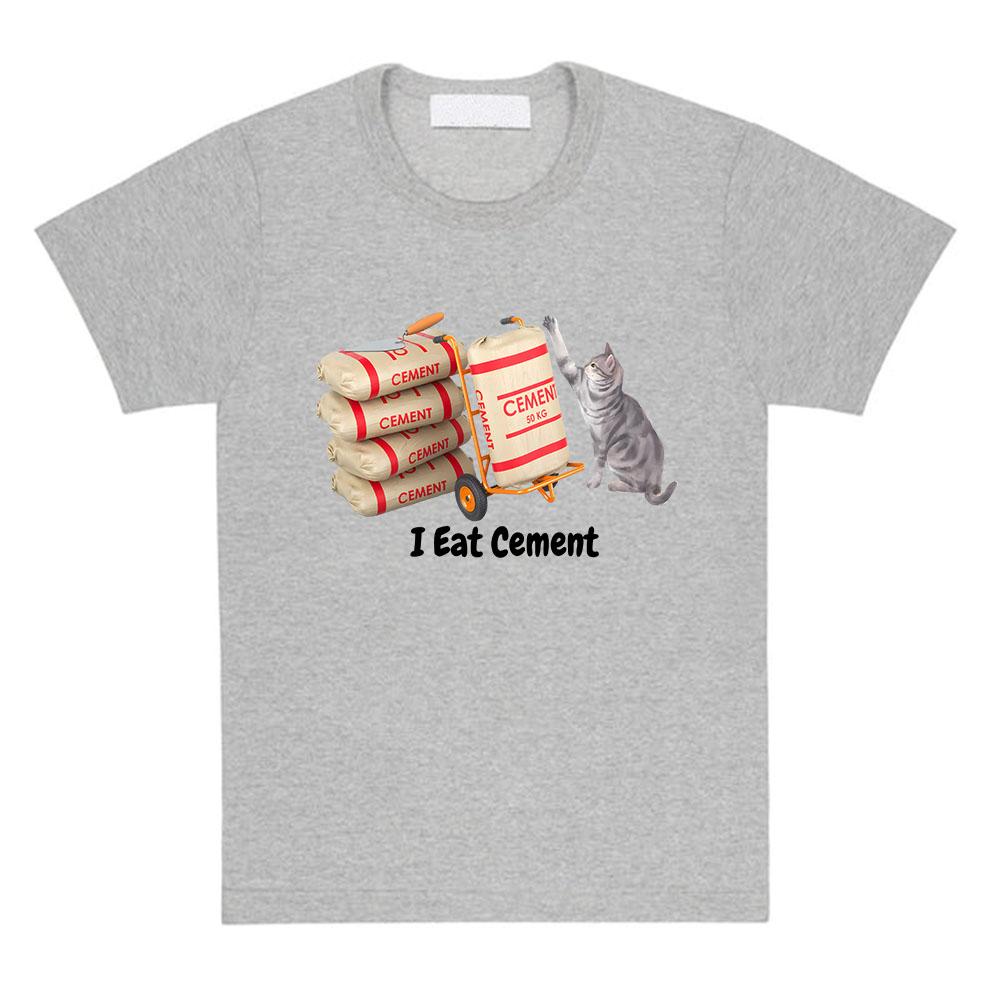 Cartoon Cat Graphic T-shirt I Eat Cement Letter Printing Tshirts Short Sleeve Casual Female T Shirt Unisex Streetwear Loose Tees