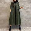 Women's Casual Retro Style Dress with Turn-down Collar and Long Sleeves