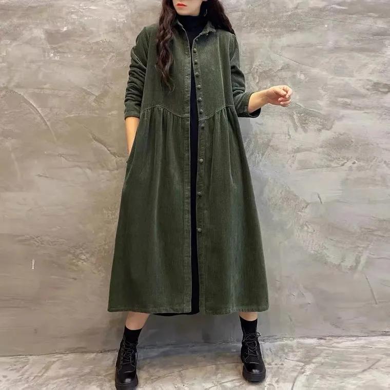 Women's Casual Retro Style Dress with Turn-down Collar and Long Sleeves