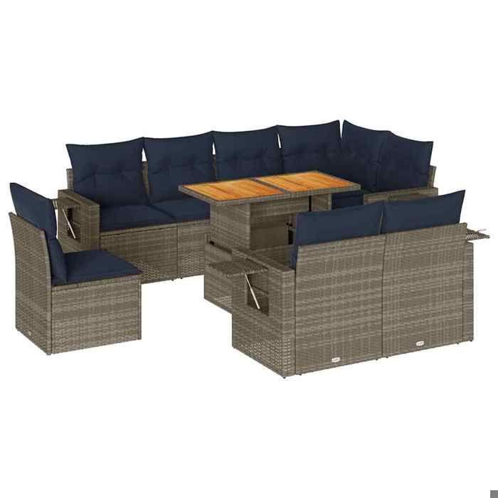 VidaXL Garden Lounge Set 9 Pcs with Grey Cushions Wicker, Outdoor Sofa Set, Corner Sofa Set 3327169