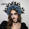 Gothic Hair Accessories for Women Halloween Rose Headband, Flower Leaf Crown Hoops Bands, Black Headband Headpiece Hairband Cosplay Party Dress