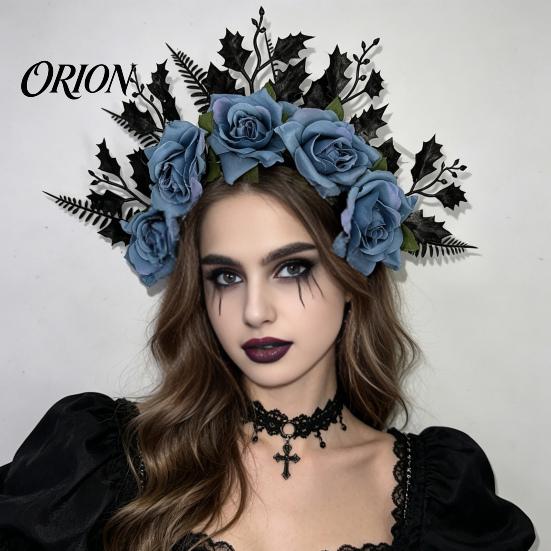 Gothic Hair Accessories for Women Halloween Rose Headband, Flower Leaf Crown Hoops Bands, Black Headband Headpiece Hairband Cosplay Party Dress
