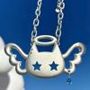 Silver Color Wing Cat Pendant Water Drop Necklace Punk Fashion Y2K Necklace  Women Girls