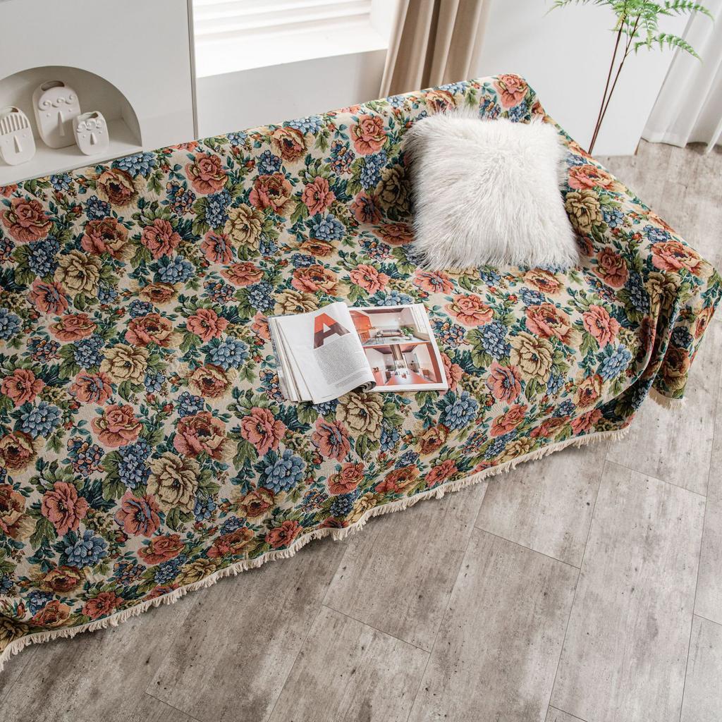 Sofatuch Multifunktionale Abdeckung Amerikanische Blume Jacquard Dick Retro Sofaüberwurf Sofakissen