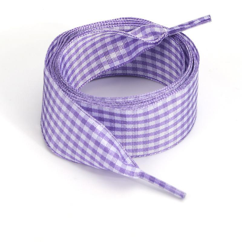 1 Pair Cute Pastel Gingham Check Ribbon Shoelaces Wide Flat Grid Multicolor Sweet Girly Bow Laces for Sneakers and Casual Shoes