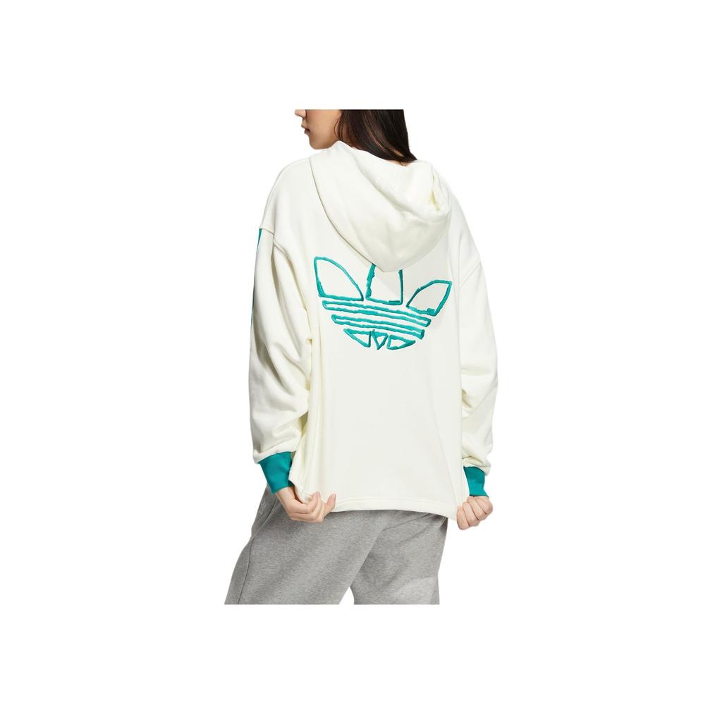 Adidas Originals Trefoil Colorblock Logo Print Drawstring Long Sleeve Sweatshirt Women Tops White IC8136