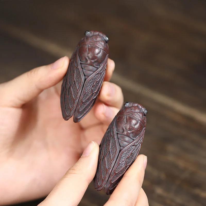 Creative Cicada Yixing Purple Clay Tea Pet Small Golden Cicada Tea Figurine Tea Play Toys Statue Tea Ceremony Cafes Ornaments
