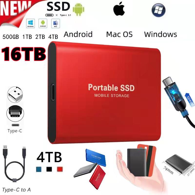 Ultra-Thin Metal SSD Mobile Hard Drive: High-Speed Transmission (128TB, 16TB, 8TB, 4TB, 2TB, 1TB)