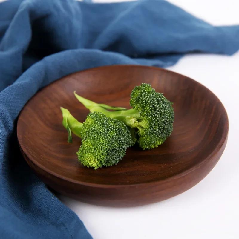 Walnut Plate Solid Wood Round Wooden Dessert Black Fruit Cake Steak Cheese Dishes Plates Trays Manual polishing