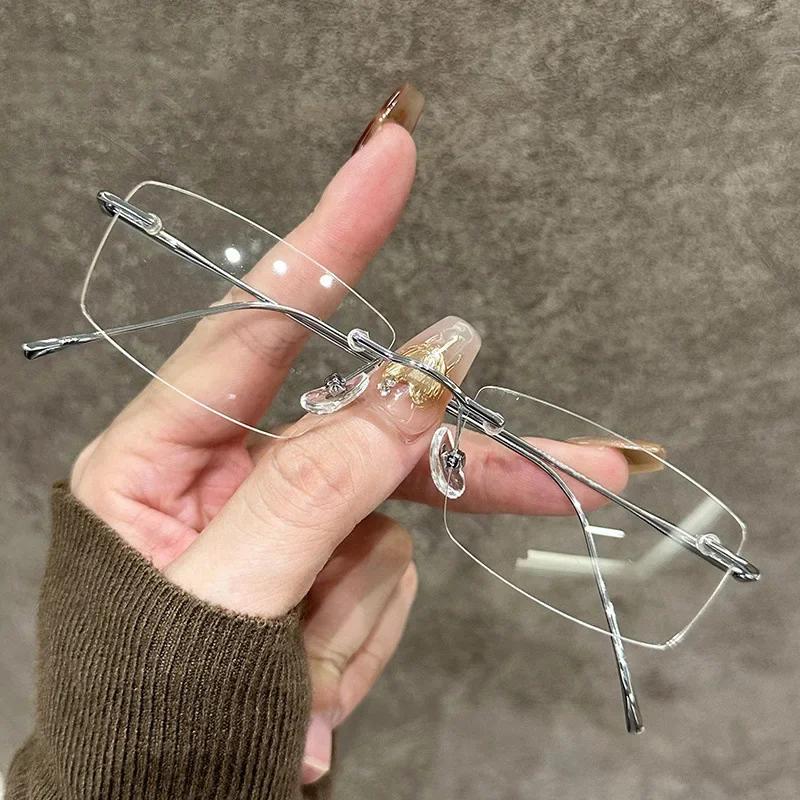 Popular Frameless Elegant Women'S Myopia Glasses Ultra Light Neutral Gold Wire Luxury Small Frame Anti Blue Light Glasses