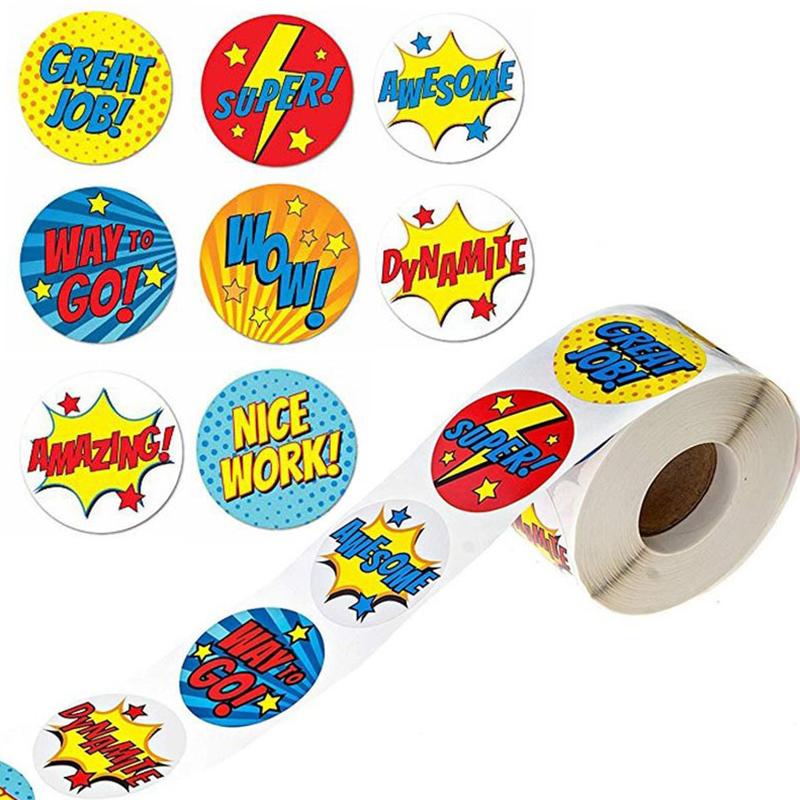 Round Reward Stickers 2/4/6/8 Rolls Self Adhesive Mixed 500Pcs/Roll Cartoon Animal Letter Stickers Gift Kids Student Teacher ZYF