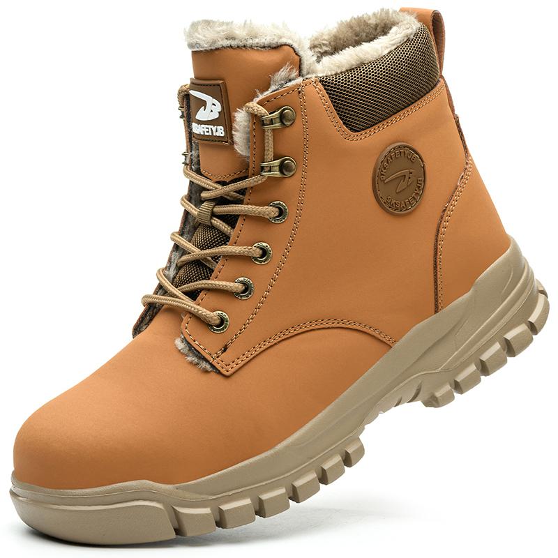 Fashion Mens Steel Toe Safety Boots Waterproof Leather Work Shoes Protective Work Boots High Top Safety Shoes Man Labor Protection Shoes