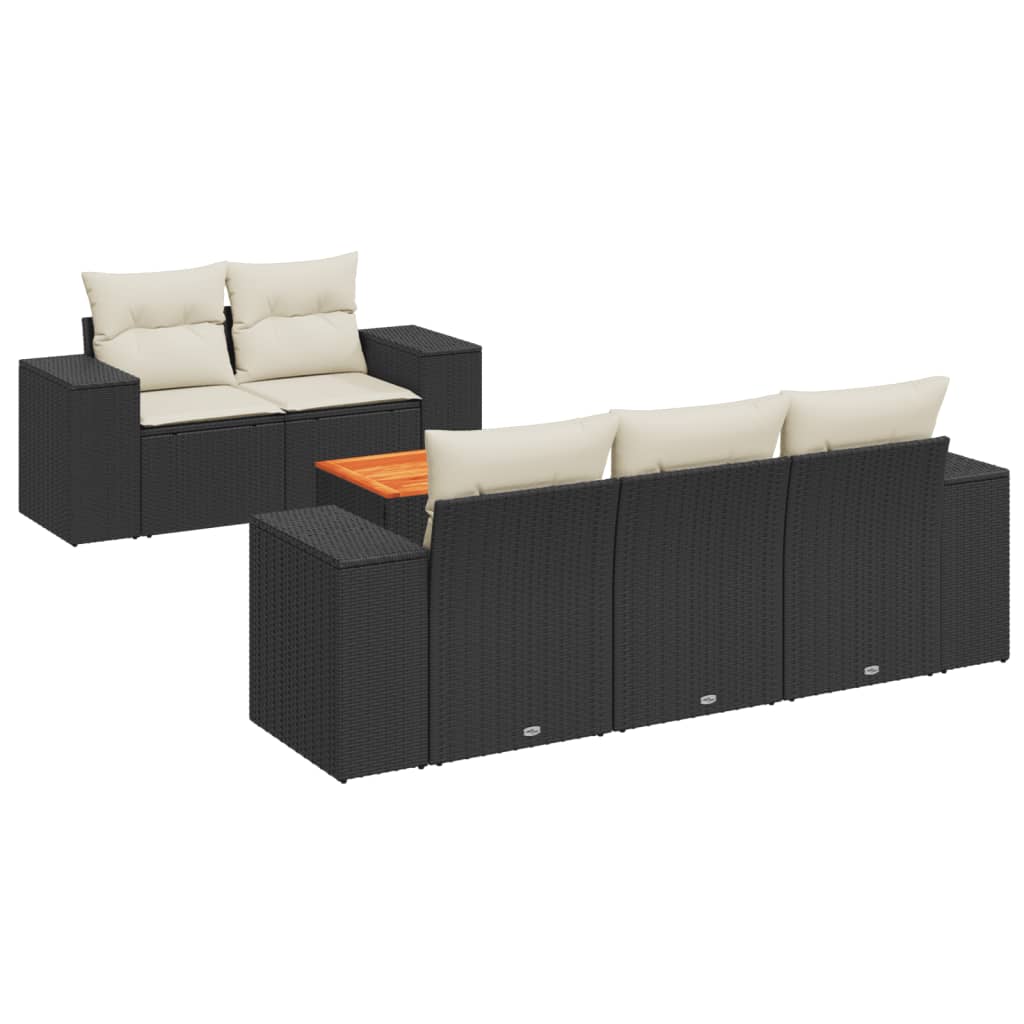 Vidaxl 6-Cz. Gartenmöbel-Set mit Kissen, Schwarzer Polyrattan