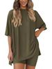 2026 Women's Casual Round Neck Slit Loose Short Sleeve Home Wear Set