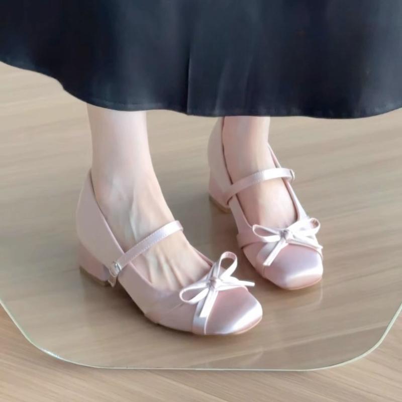 Fashion French Bow Thick Heel Single Buckle Mary Jane Shoes for Women 2025 New Summer with Skirt Comfortable and Lightweight High Heels