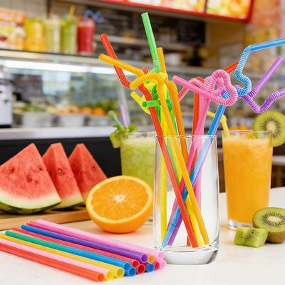 100Pcs Colorful Plastic Bendable Straws, Disposable Flexible Drinking Straws for Juices, Beverages, Milkshakes and Party Use
