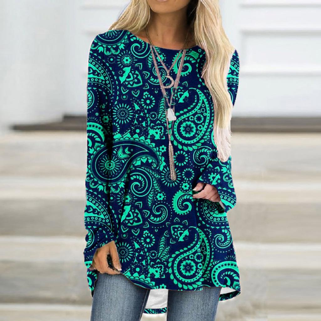 Paisley Pattern T-Shirts Boho 3D Print Women Fashion Streetwear Long Sleeve T Shirt Oversized Tunic Tees Tops Female Clothing