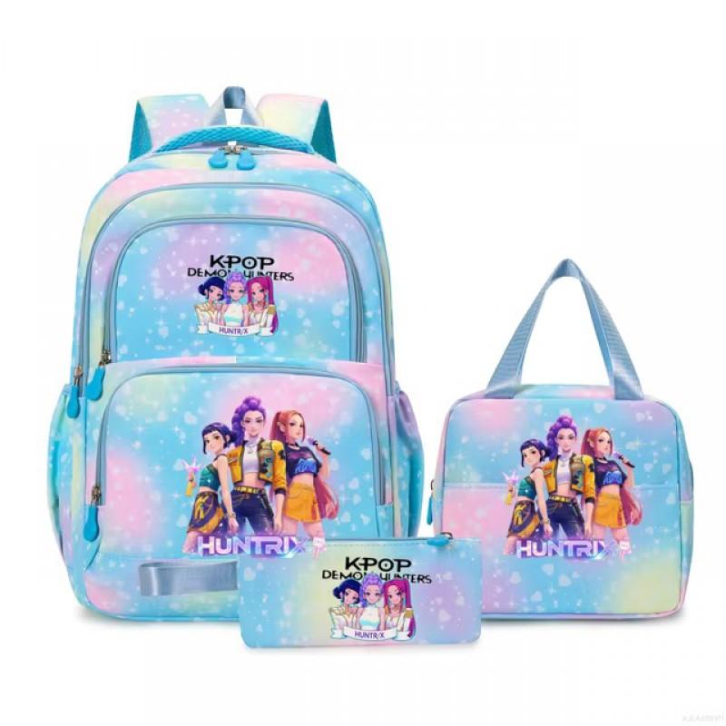 K-Pop Inspired Cartoon School Backpack Set Teen Girls 3pcs Lunch Bag Main Pencil Case Arc Shoulder Straps British Style