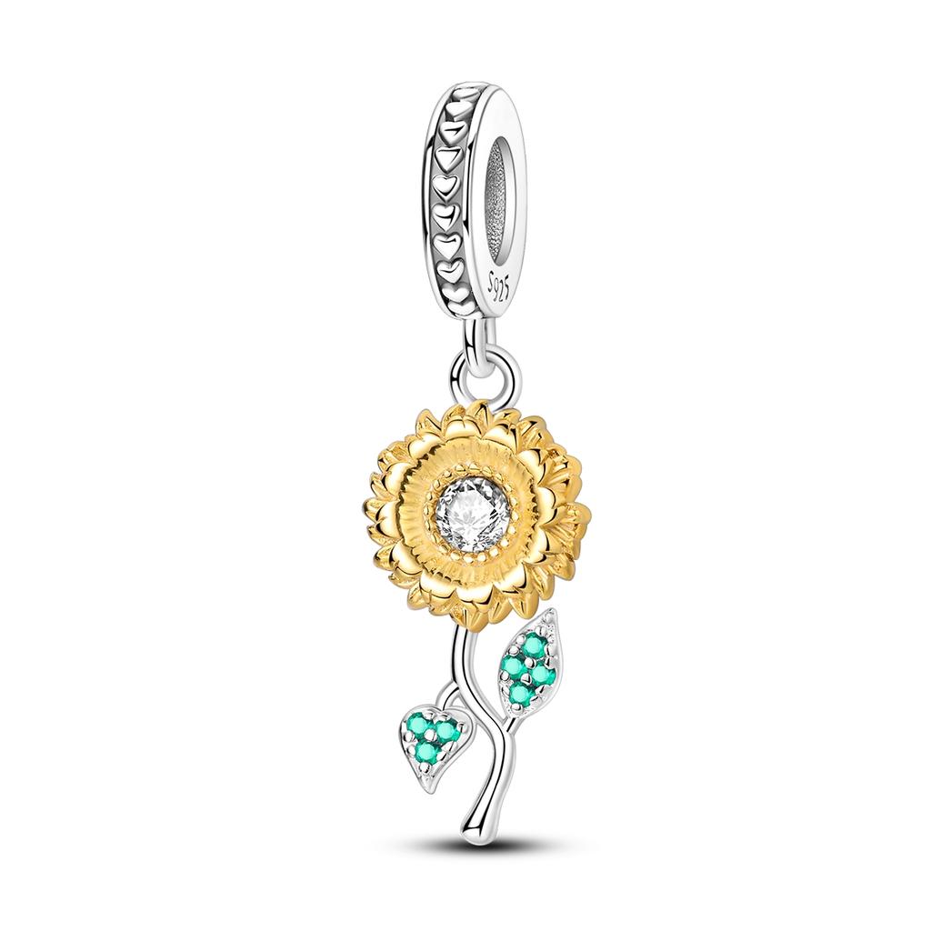New In 925 Silver Golden Sunflower Lucky Stars Charm Fit Original Bracelet Necklace Sun Moon Diamond Charm Jewelry DIY