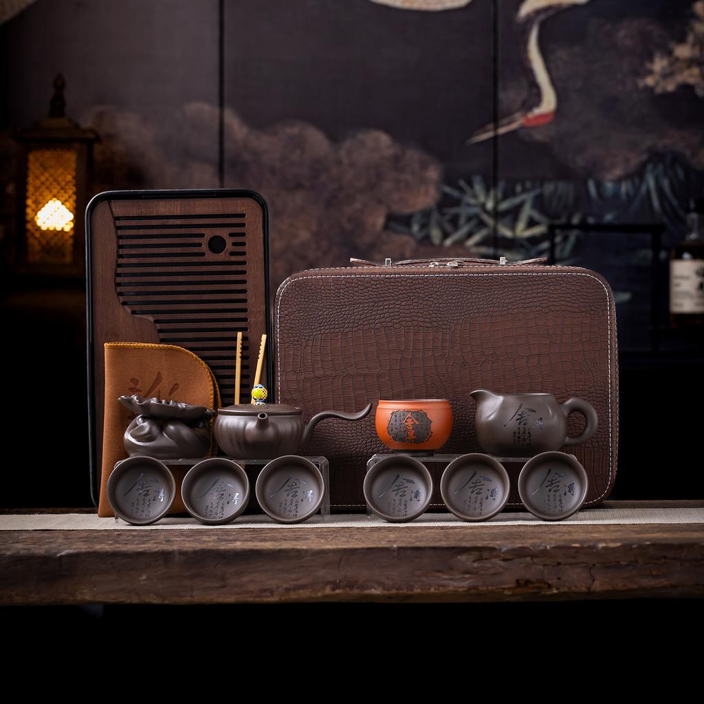 High-grade purple sand portable travel tea set merchandise business gifts can be used to give leadership gifts
