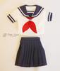 DD Compatible Cute High School Girl Sailor Uniform Short Sleeve White with Navy Skirt Summer Outfit Neat Pleated Skirt 60cm BJD Doll Clothes [Petite
