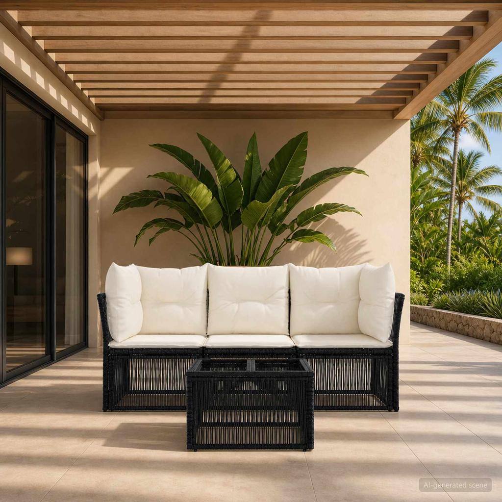 Garden Sofa Set 4 Pcs Black Poly Rattan