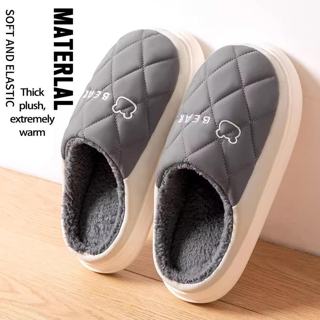 Waterproof Non-Slip Cotton Winter Slippers for Couples - Warm Indoor Footwear for Women