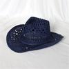 Cappello di Paglia Ventilato Vuoto Rotondo Pieghevole Cappello da Cowboy Occidentale da Spiaggia Oggetti di Scena per Foto