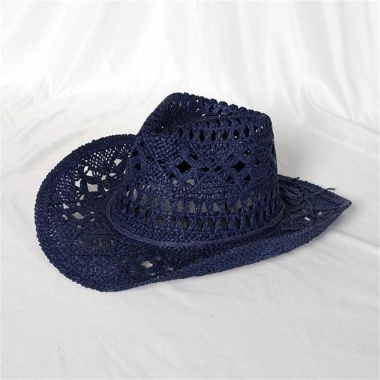 Cappello di Paglia Ventilato Vuoto Rotondo Pieghevole Cappello da Cowboy Occidentale da Spiaggia Oggetti di Scena per Foto
