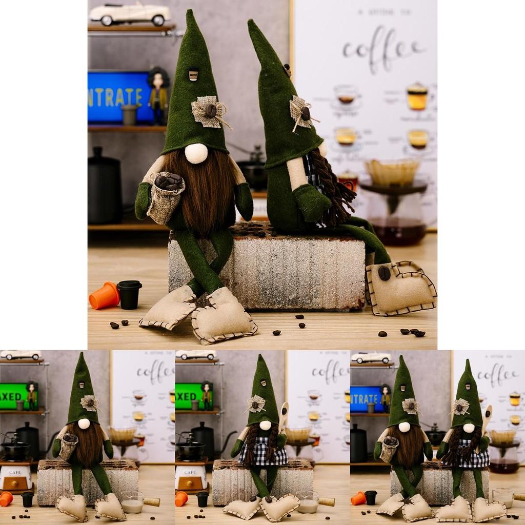 Unique Green Hat Hanging Leg Coffee Gnome Plush Doll Ideal For Festive Home Accents