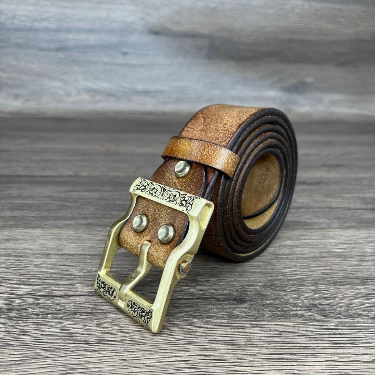 

Men S Leather Belt Ultra-Thick Pure Copper Fc Sixth Generation Dust Flower Buckle Belt First Layer Cowhide Belt Handmade Pin Buckle Men 105cm хакі