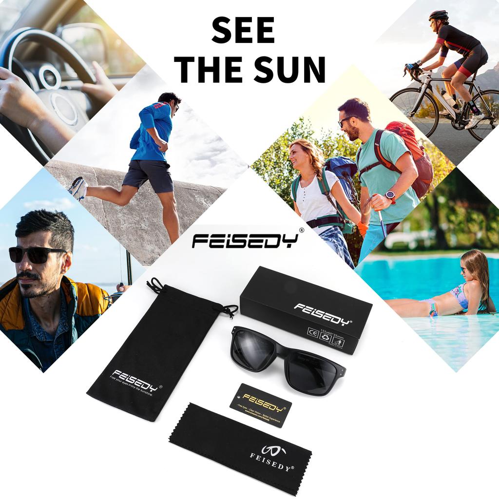 [FEISEDY] Sports Sunglasses for Men, Polarized, Large, Popular, Wellington Frame, 100% UV Protection, Fishing, Driving, Sunglasses, Mirror Lens B2234