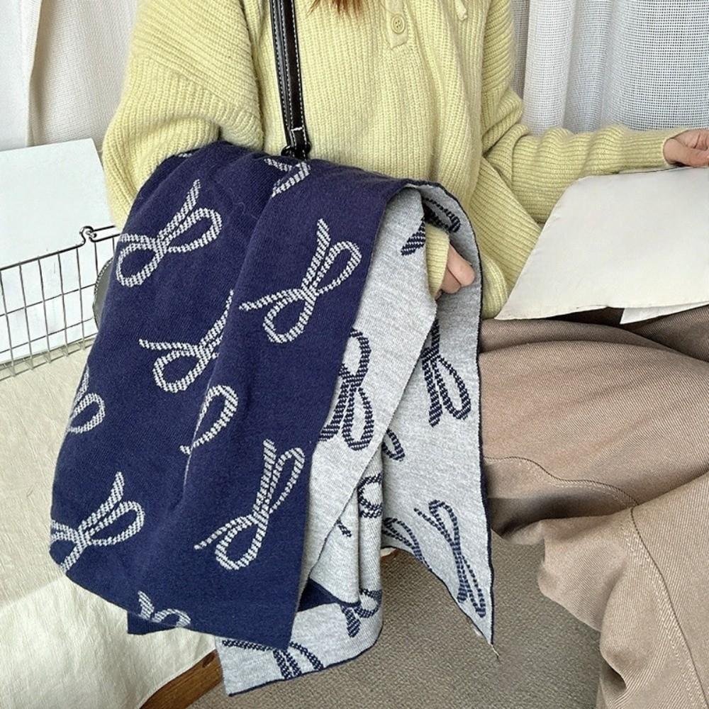 Two-sided Imitation Wool Scarf Lightweight Winter Shawl Trendy Bow Scarf  Gift