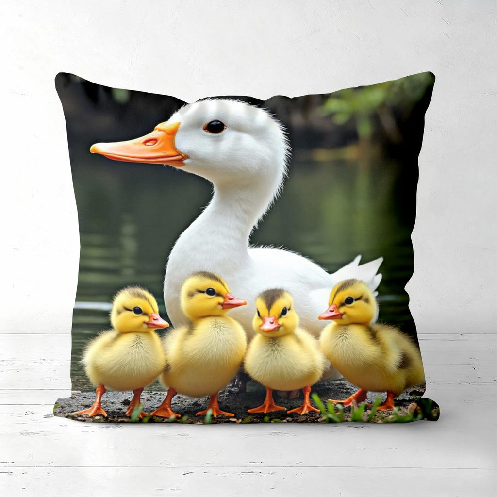 Ducks and Swans Family Pattern Decorative Throw Pillow Polyester Pillowcase, Sofa Decorative Cushion Cov Headboard Pillow
