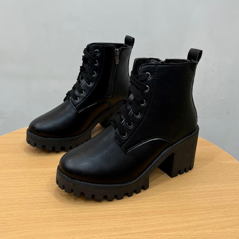 Fashion Winter New Fashion Comfortable Elegant Square with Women's Shoes Side Zipper Round Head Solid Simple Thick Heel Boots