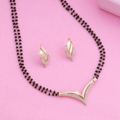 Flight Mangalsutra Gold Plated Necklace Set For Women With Crystals