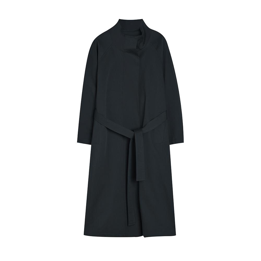 

Осень новый повседневный стиль стойка воротник романтическая литература и искусство 100% хлопок силуэт длинный тренч женский One size чёрный