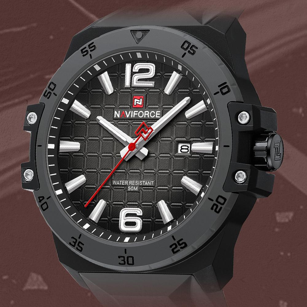 Naviforce Original Fashion Quartz Men Watch Silicone Strap Waterproof 50m Calendar Luminous Pointer Men Boys Casual Lightweight Watch NF7122