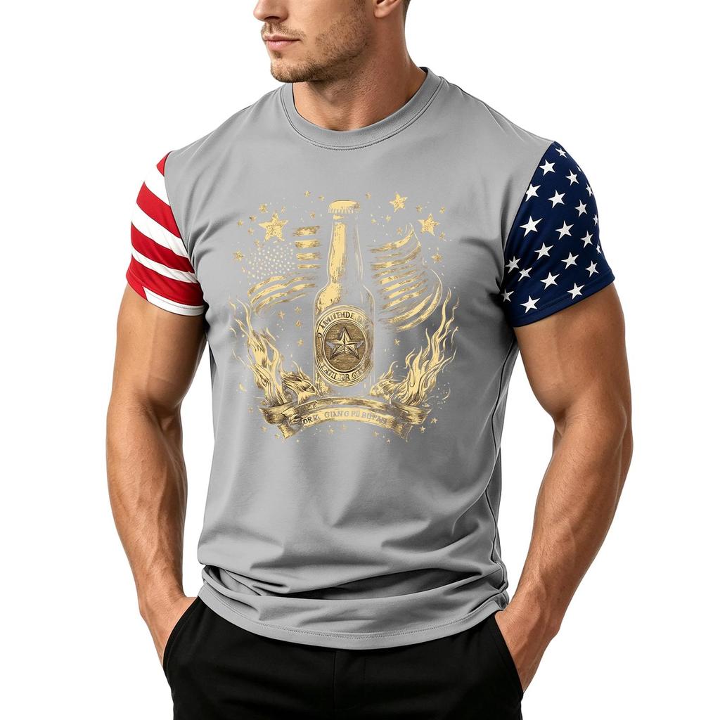 Men's Loose Fit Short Sleeve T Shirt Summer Casual Daily Wear Patriotic Flag Print Tee for Father Day and Independence Day