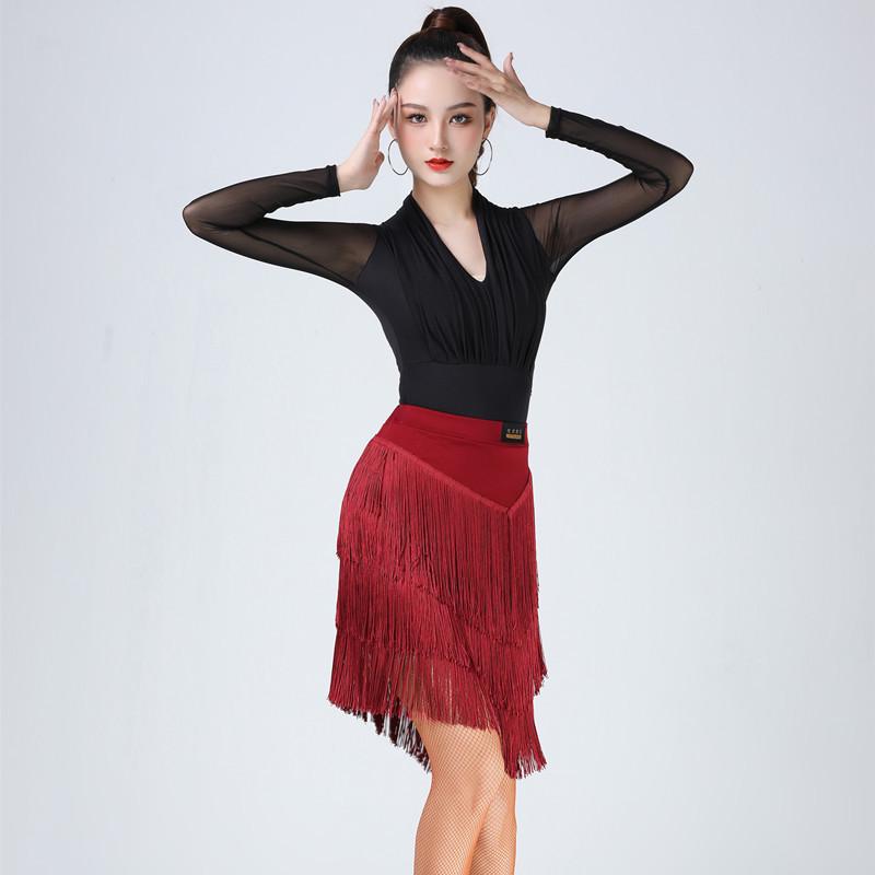 Women's Latin Dance Set: Fringe Skirt and Top for Practice, Competition, or Performance