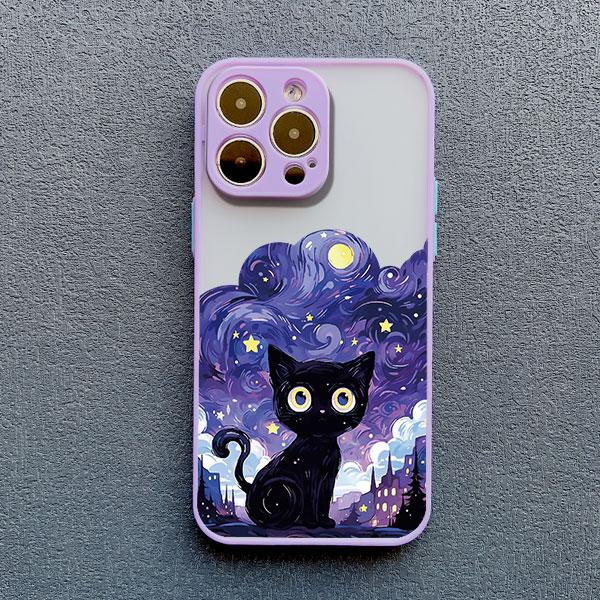 Starry Sky Cat Phone Case for iPhone 16 15 14 Pro Max 13 12 Mini 11 Pro Max XR XS X 8 7 Plus SE 2020 Shockproof Back Cover Funda