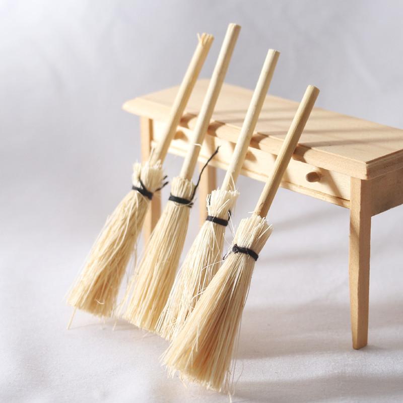 2Pcs 112 Scale Miniature Doll House Besom Wooden Witch Furniture Figurines Ornament Doll Kitchen House Accessories Toys