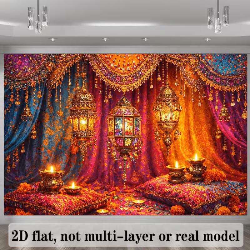 2D Arabian Nights Background Cloth Moroccan Lantern Diwali Candle Tapestry Wall Hanging