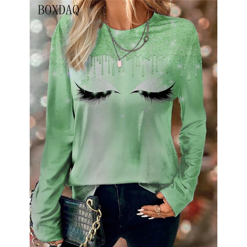 Women Eyelash Face Abstract Pattern Fashion T-Shirts Spring Autumn Long Sleeve 3d Print