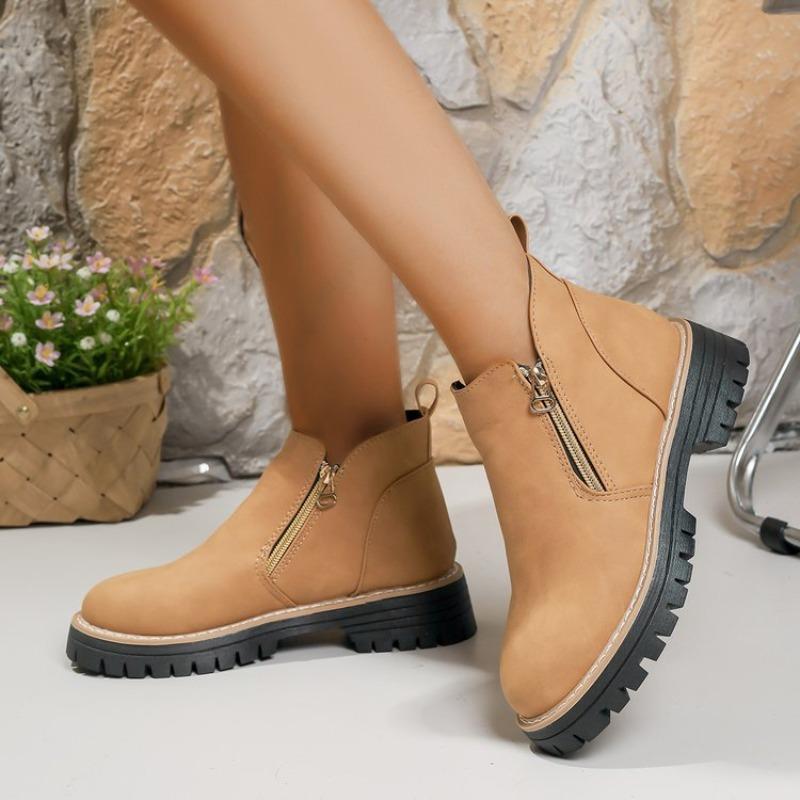 Damen Übergröße Retro Klobige Sohle Martin Stiefel Neu Herbst & Winter Seitlicher Reißverschluss Stilvolle Stiefeletten